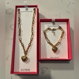 House of Harlow 1960 Gold Chain Heart Necklace & Bracelet Set